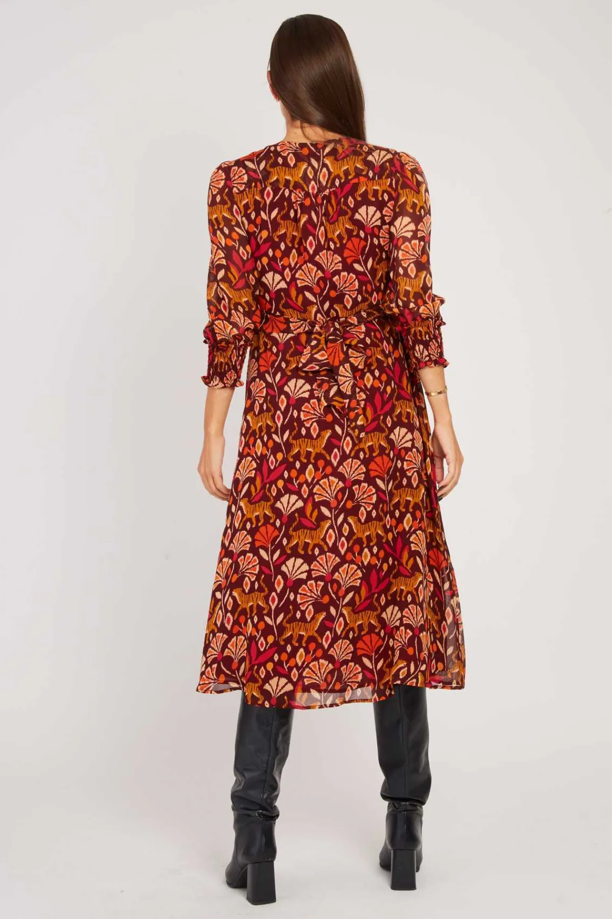 Sale Robe mi-longue en georgette imprimée BEATA Robes Imprimées|Robes Longues