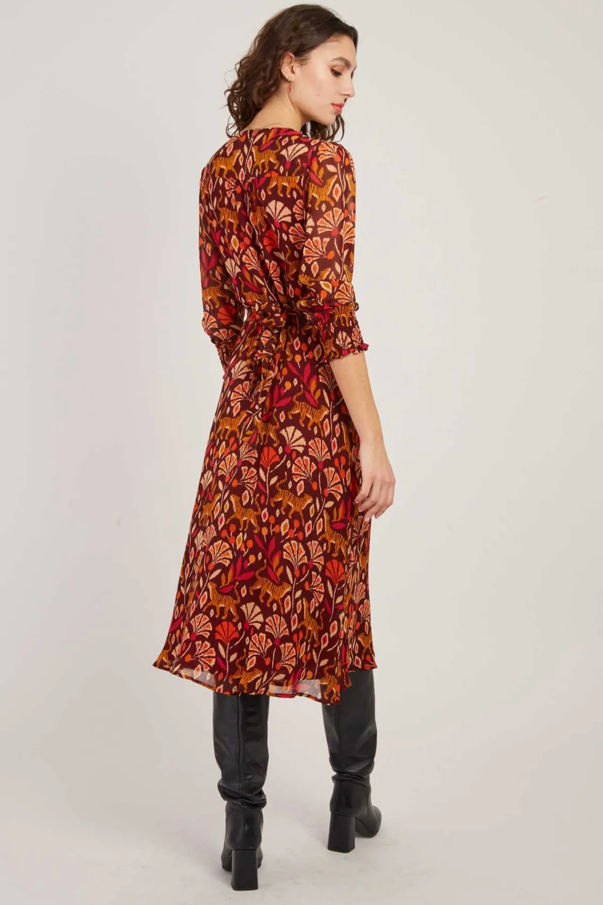 Sale Robe mi-longue en georgette imprimée BEATA Robes Imprimées|Robes Longues