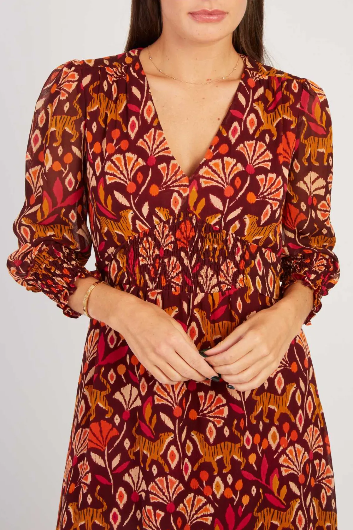 Sale Robe mi-longue en georgette imprimée BEATA Robes Imprimées|Robes Longues