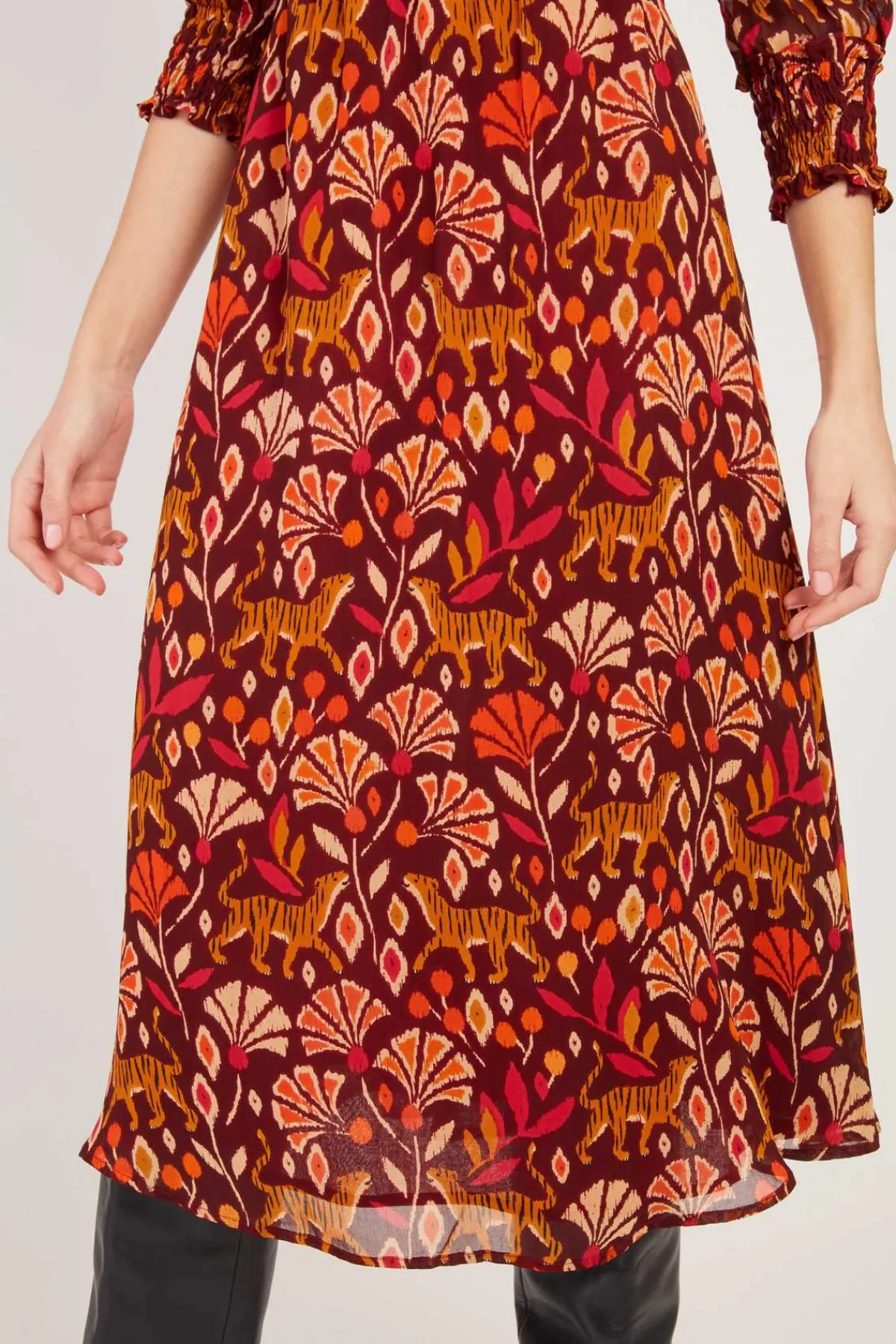 Sale Robe mi-longue en georgette imprimée BEATA Robes Imprimées|Robes Longues