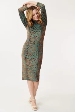 Cheap Robe mi-longue en jersey stretch à manches longues DEBORAH Robes Imprimées|Robes Longues