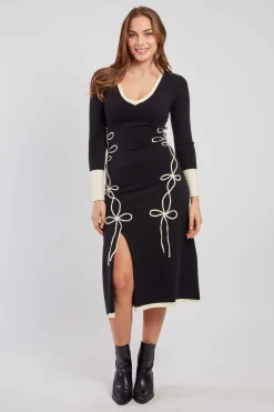 Discount Robe mi-longue en maille bicolore col V JOSIE La Maille|Robes Longues