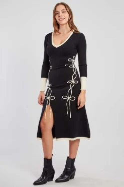 Discount Robe mi-longue en maille bicolore col V JOSIE La Maille|Robes Longues