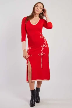 Discount Robe mi-longue en maille bicolore col V JOSIE La Maille|Robes Longues