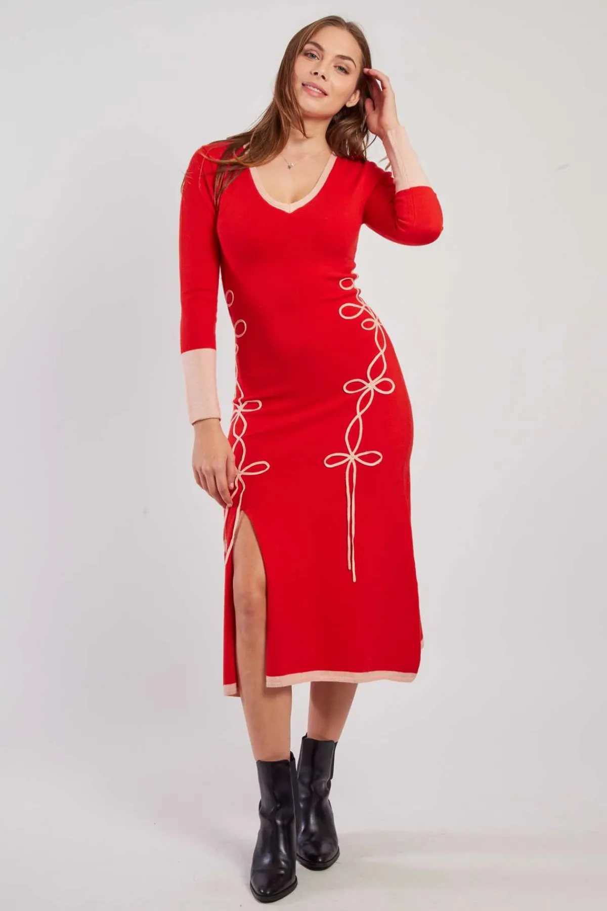 Discount Robe mi-longue en maille bicolore col V JOSIE La Maille|Robes Longues