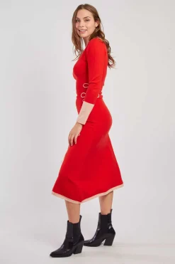 Discount Robe mi-longue en maille bicolore col V JOSIE La Maille|Robes Longues