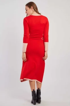 Discount Robe mi-longue en maille bicolore col V JOSIE La Maille|Robes Longues