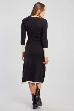 Discount Robe mi-longue en maille bicolore col V JOSIE La Maille|Robes Longues