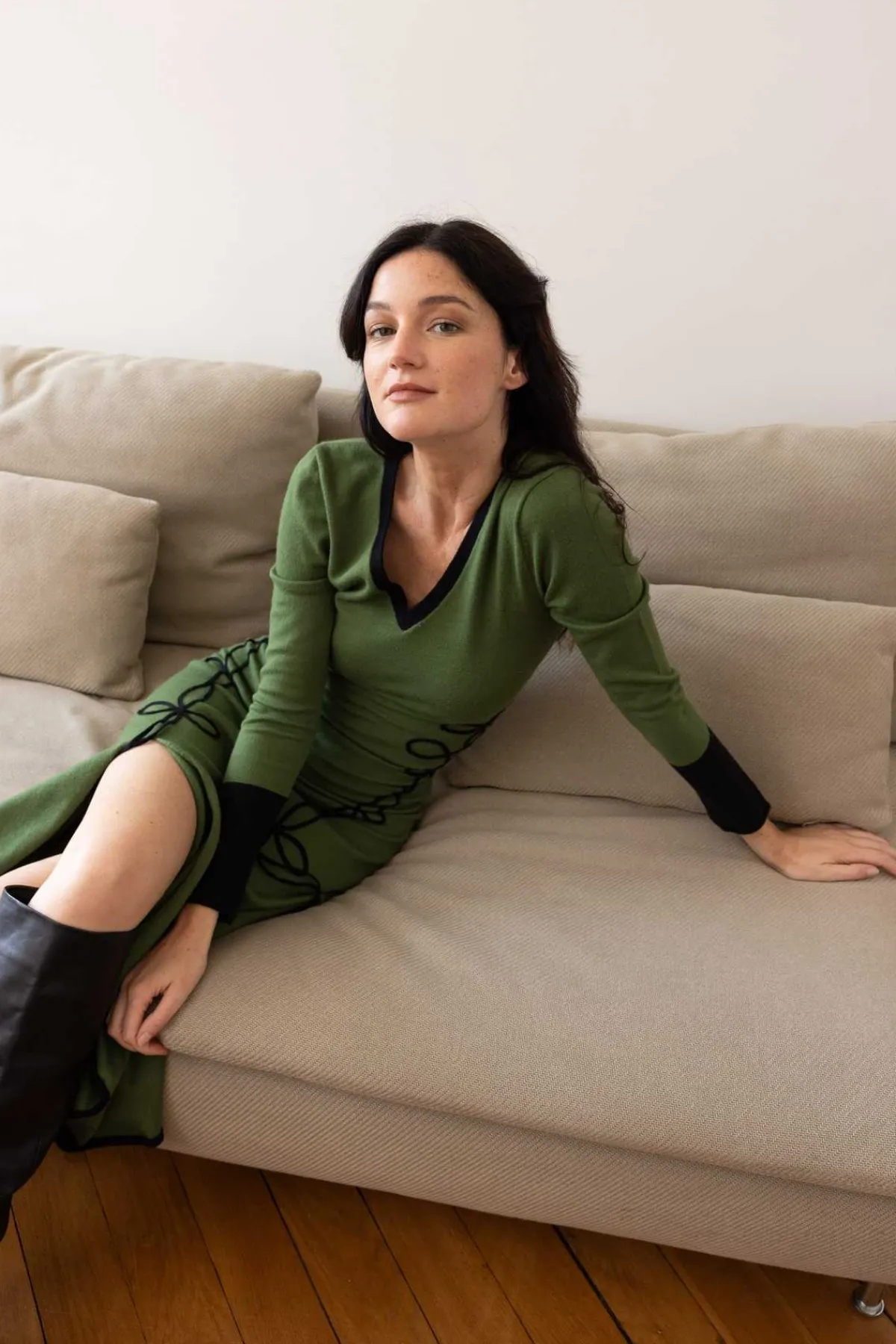 Discount Robe mi-longue en maille bicolore col V JOSIE La Maille|Robes Longues