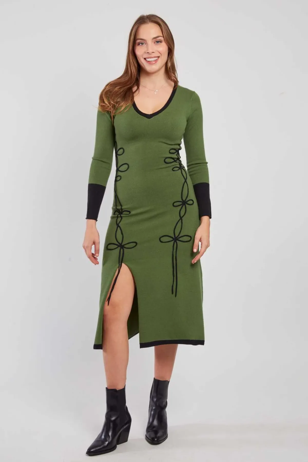 Discount Robe mi-longue en maille bicolore col V JOSIE La Maille|Robes Longues