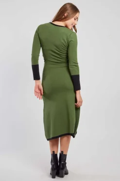 Discount Robe mi-longue en maille bicolore col V JOSIE La Maille|Robes Longues