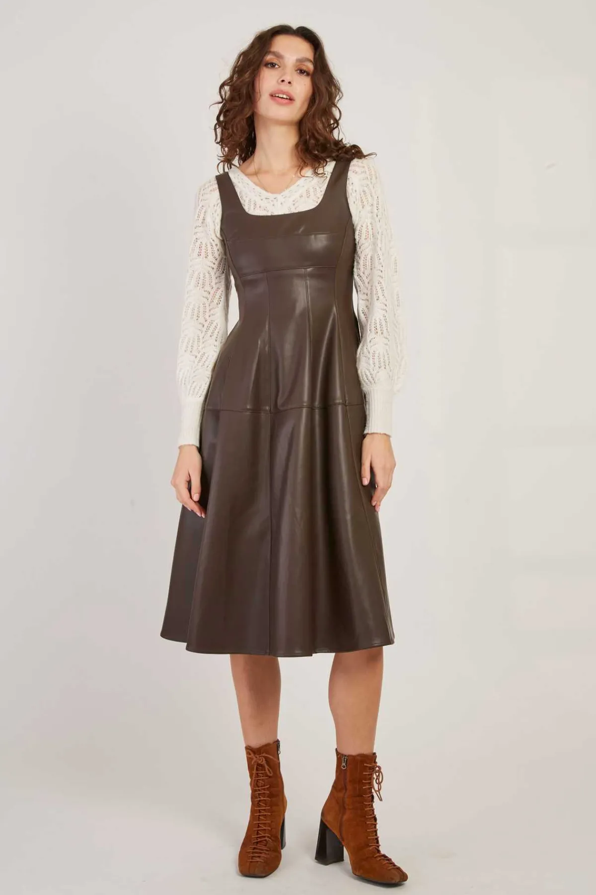 Online Robe mi-longue en similicuir VALESKA Robes Longues