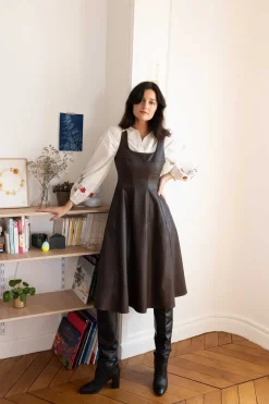 Online Robe mi-longue en similicuir VALESKA Robes Longues