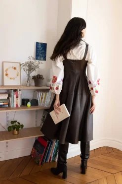 Online Robe mi-longue en similicuir VALESKA Robes Longues