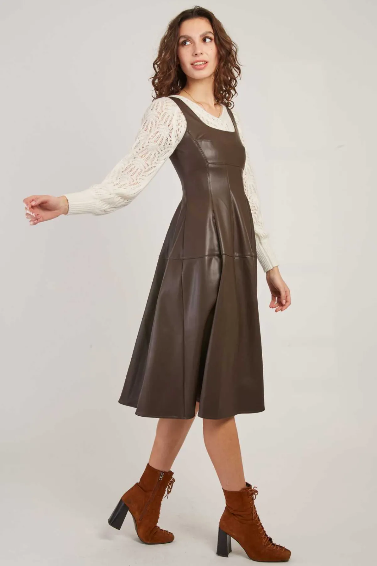 Online Robe mi-longue en similicuir VALESKA Robes Longues