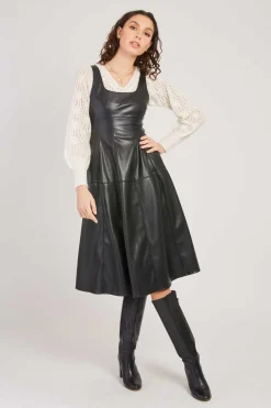 Online Robe mi-longue en similicuir VALESKA Robes Longues