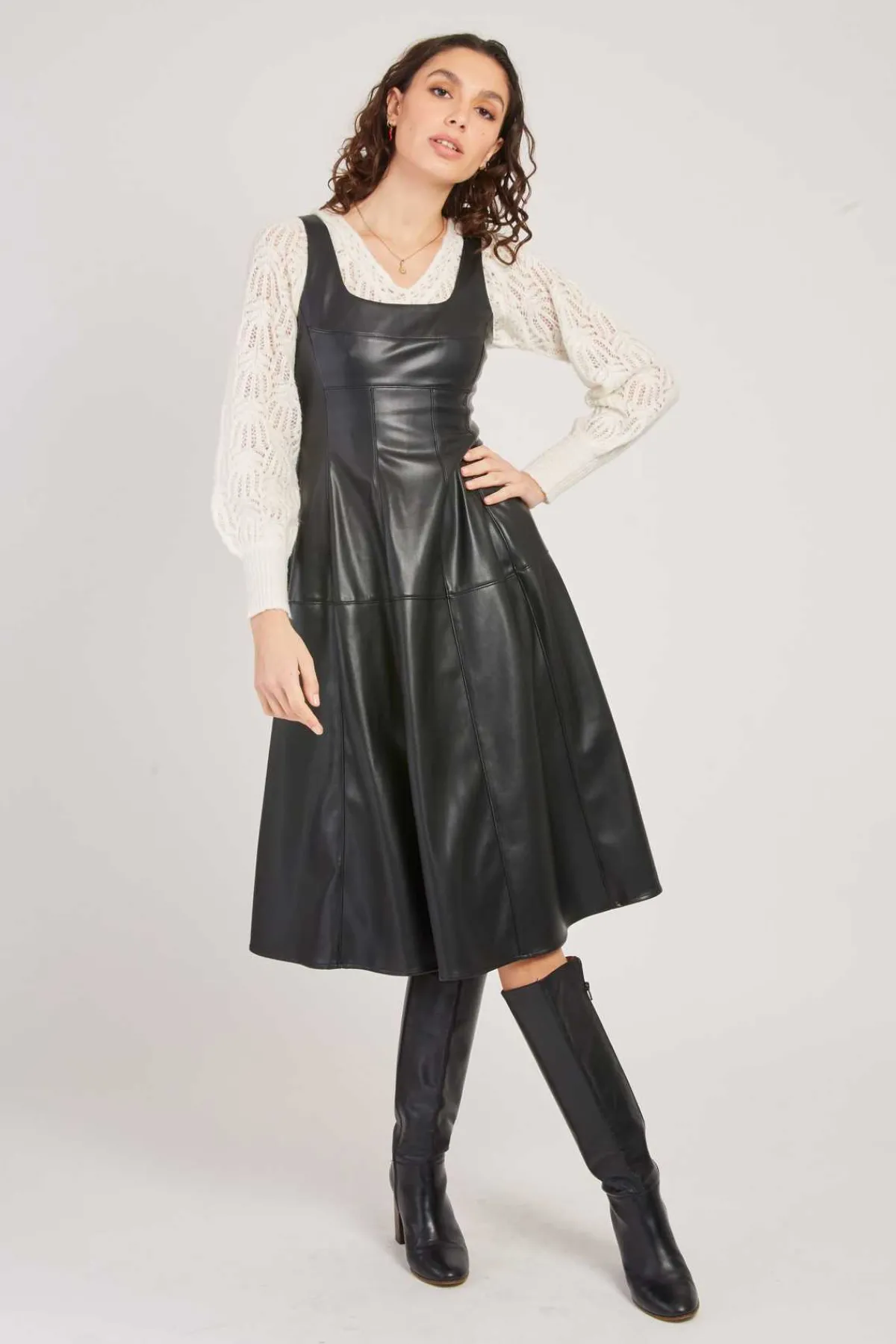 Online Robe mi-longue en similicuir VALESKA Robes Longues