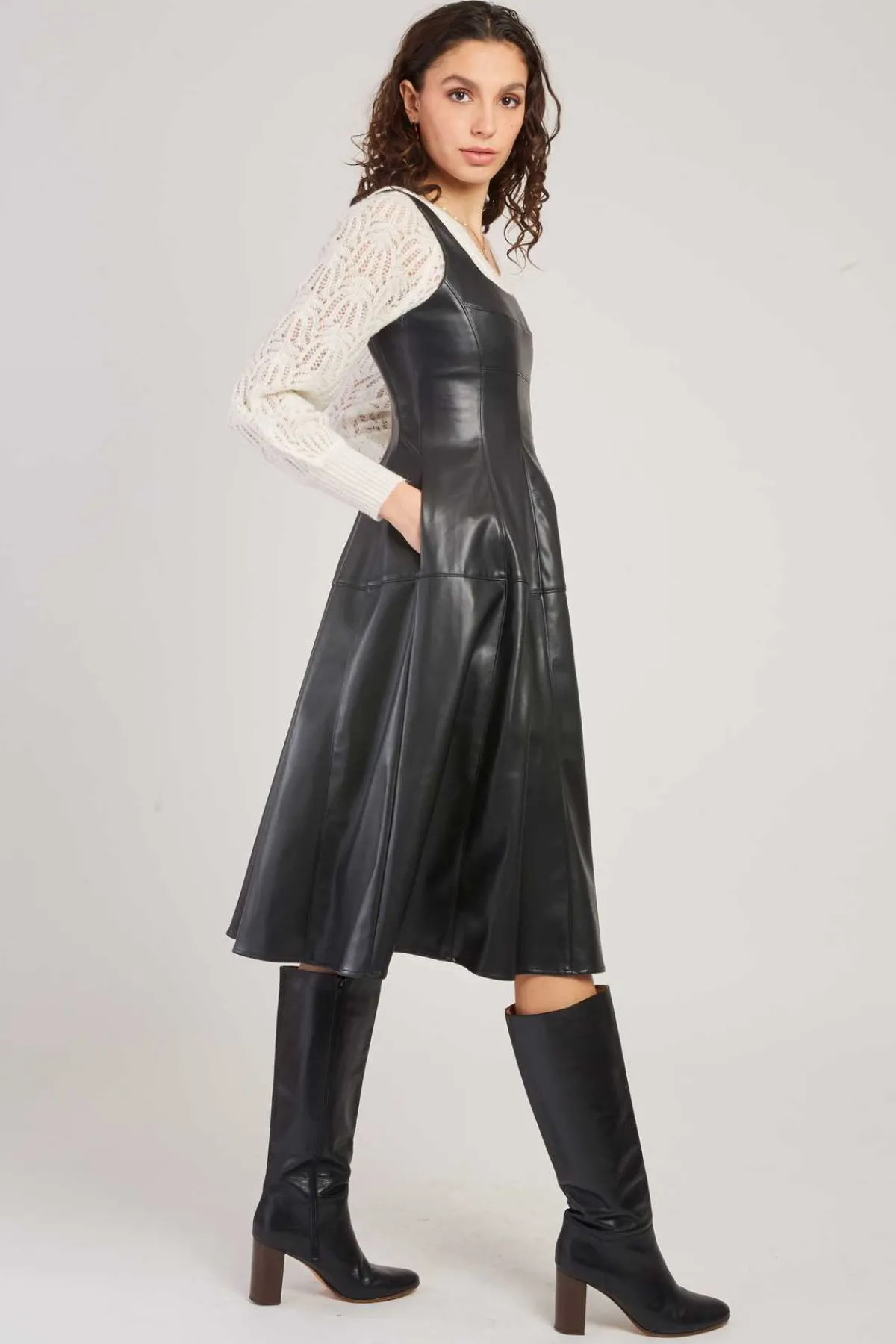 Online Robe mi-longue en similicuir VALESKA Robes Longues