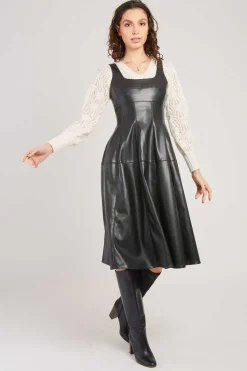 Online Robe mi-longue en similicuir VALESKA Robes Longues