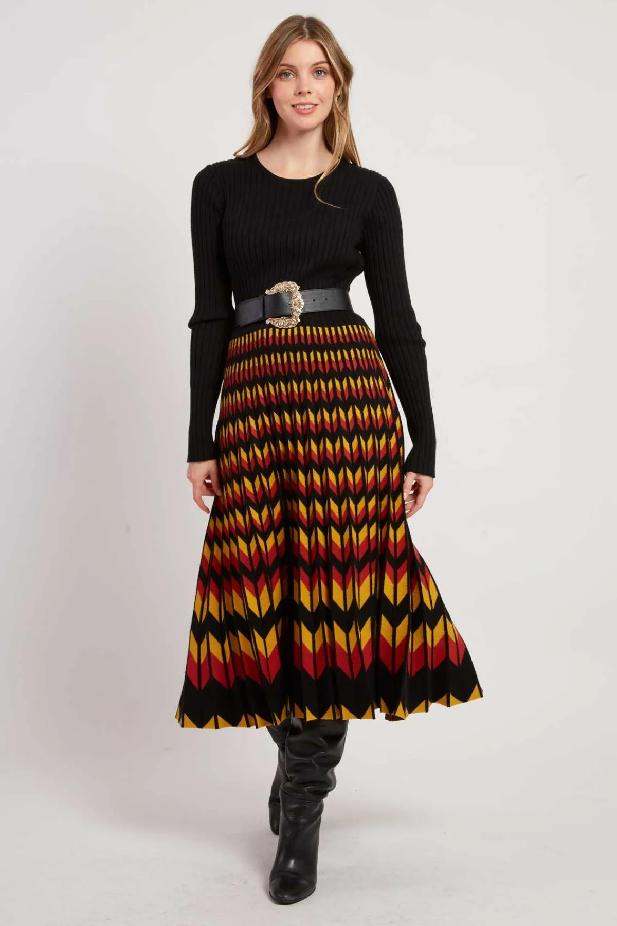 Flash Sale Robe mi-longue manches longues en maille JAZZ La Maille|Robes Longues