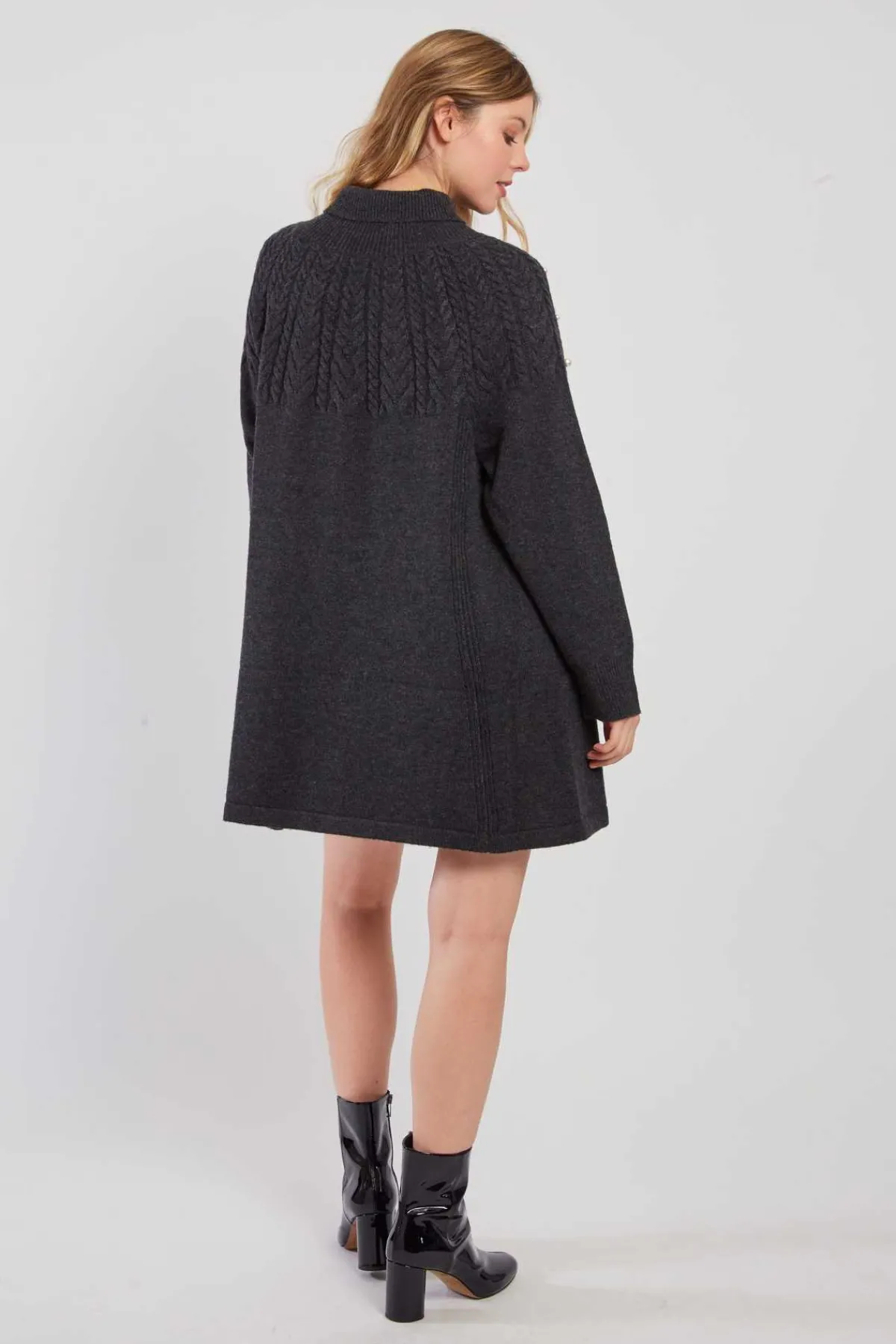 Clearance Robe pull col roulé unie avec perles JORIS La Maille|Robes Courtes