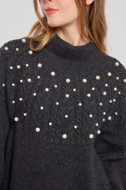 Clearance Robe pull col roulé unie avec perles JORIS La Maille|Robes Courtes