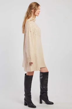 Clearance Robe pull col roulé unie avec perles JORIS La Maille|Robes Courtes