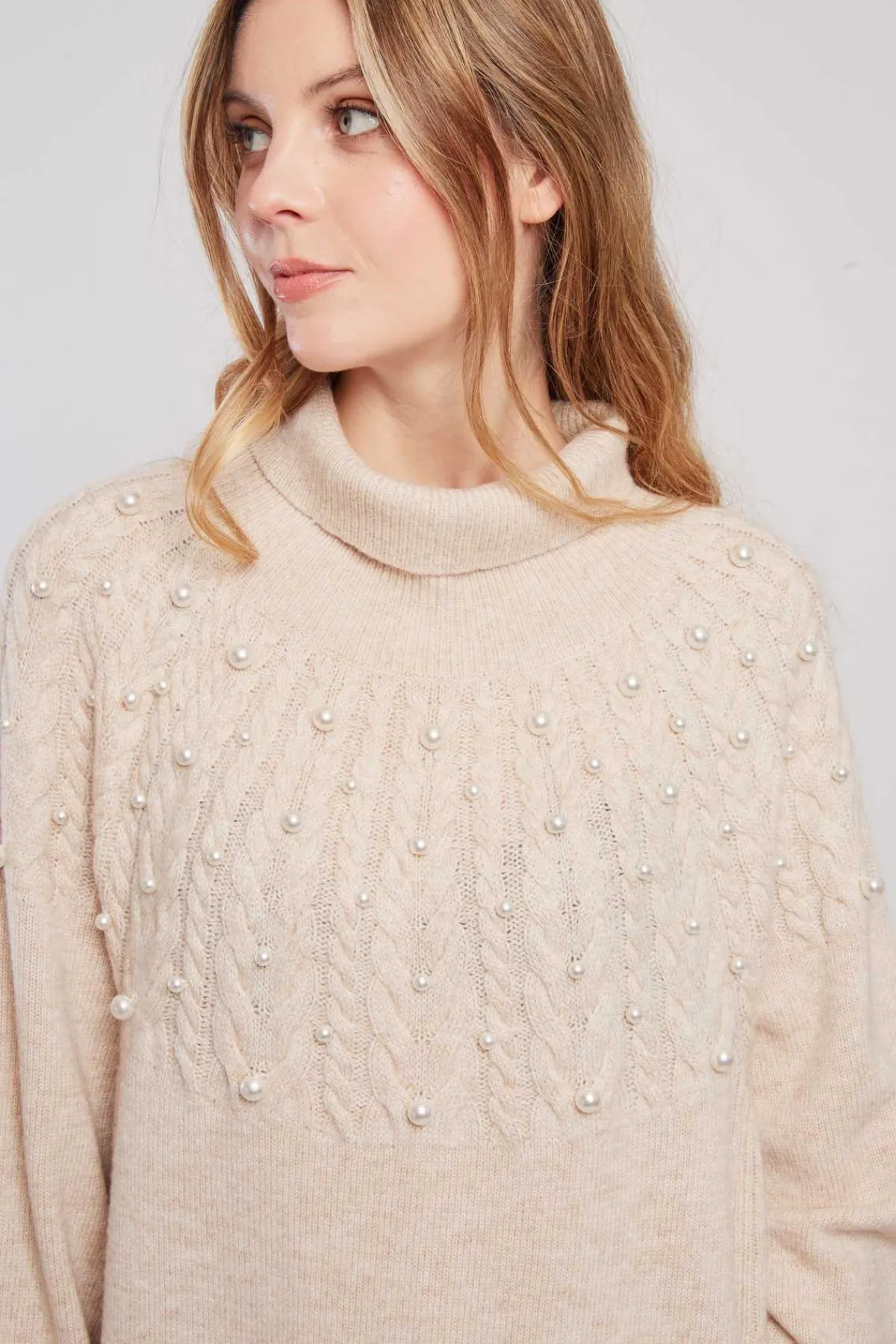 Clearance Robe pull col roulé unie avec perles JORIS La Maille|Robes Courtes