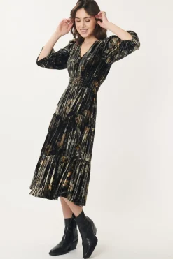 Clearance Robe Velours Imprimé Plissé ACELIA Robes Imprimées