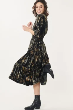 Clearance Robe Velours Imprimé Plissé ACELIA Robes Imprimées