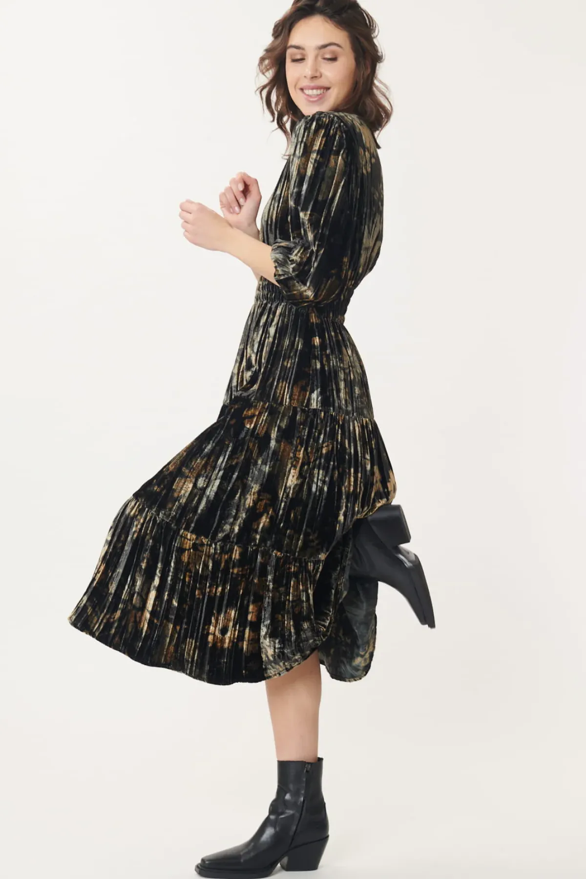 Clearance Robe Velours Imprimé Plissé ACELIA Robes Imprimées