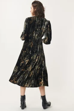 Clearance Robe Velours Imprimé Plissé ACELIA Robes Imprimées