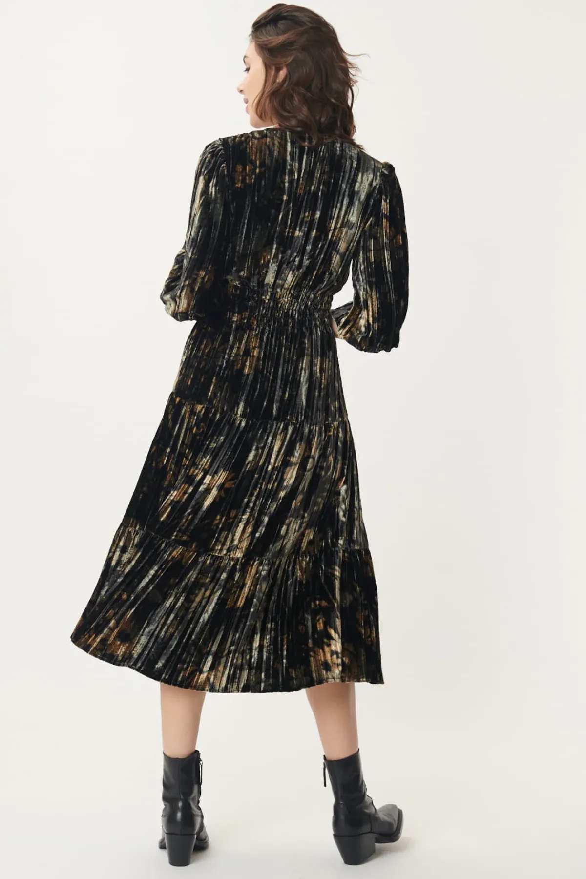 Clearance Robe Velours Imprimé Plissé ACELIA Robes Imprimées