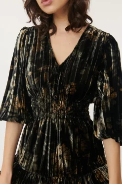 Clearance Robe Velours Imprimé Plissé ACELIA Robes Imprimées