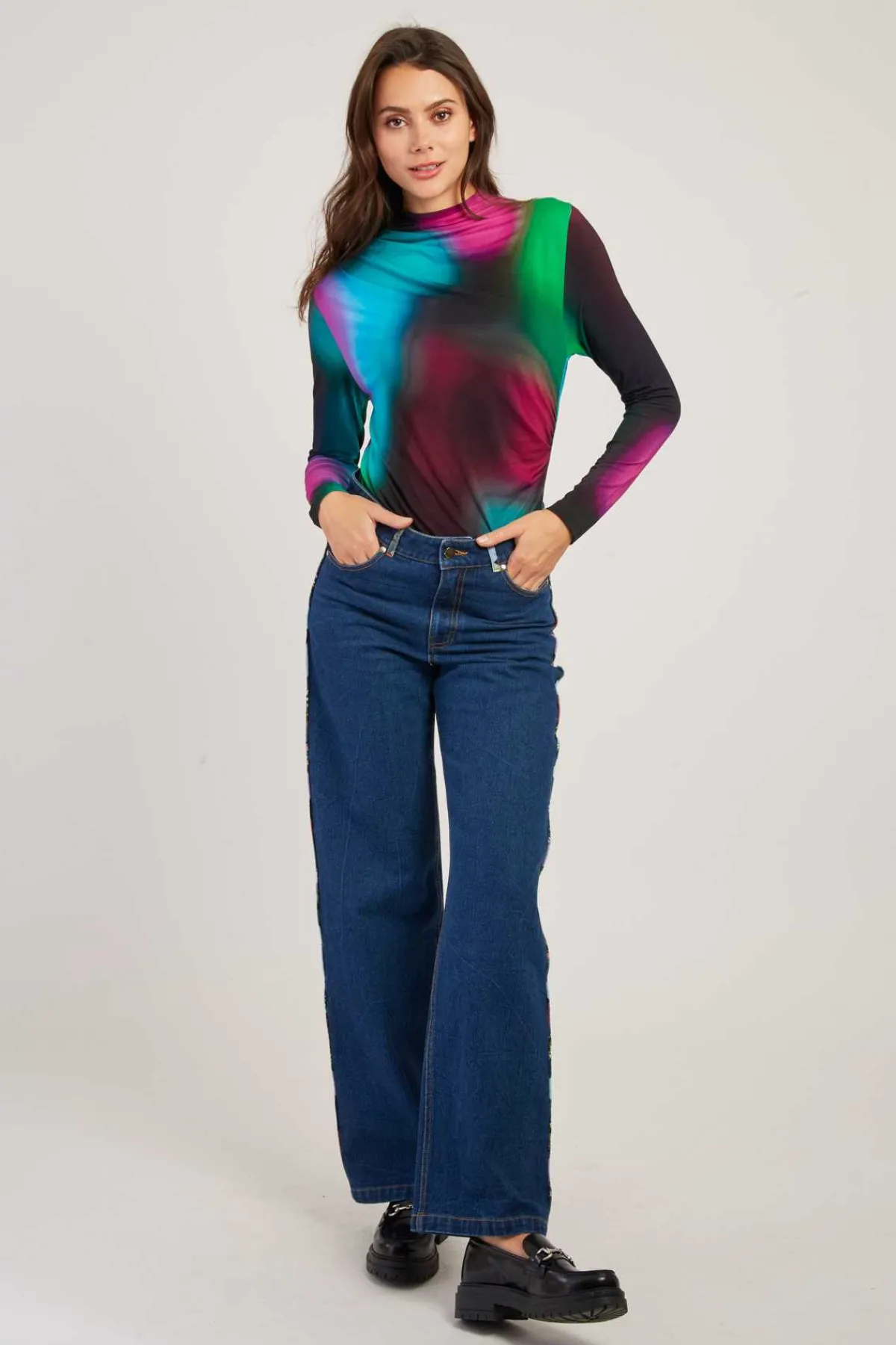 Store T-shirt coloré manches longues à motifs abstraits WALLYS Les Blouses, Chemisiers & Tops