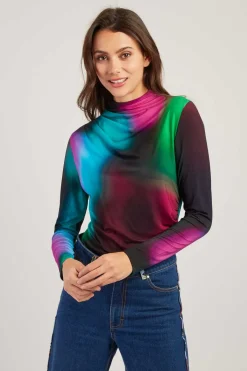 Store T-shirt coloré manches longues à motifs abstraits WALLYS Les Blouses, Chemisiers & Tops