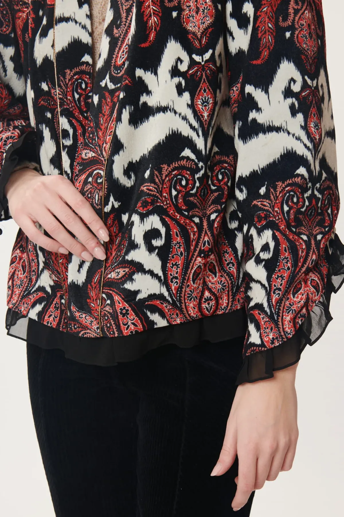 Hot Veste en Velours Imprimé Paisley CENDRILLON Les Manteaux, Vestes & Doudounes