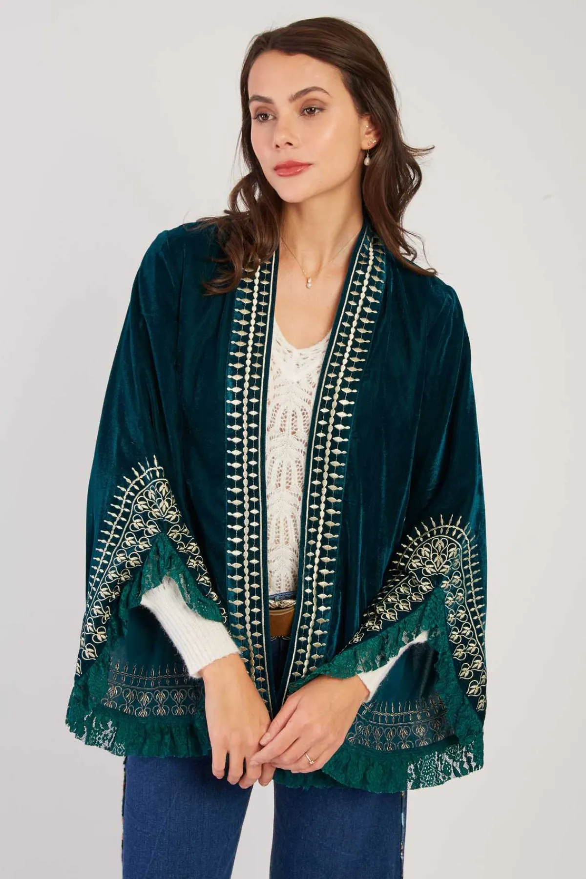 Discount Veste kimono manches longues à broderies LOULOU Les Manteaux, Vestes & Doudounes
