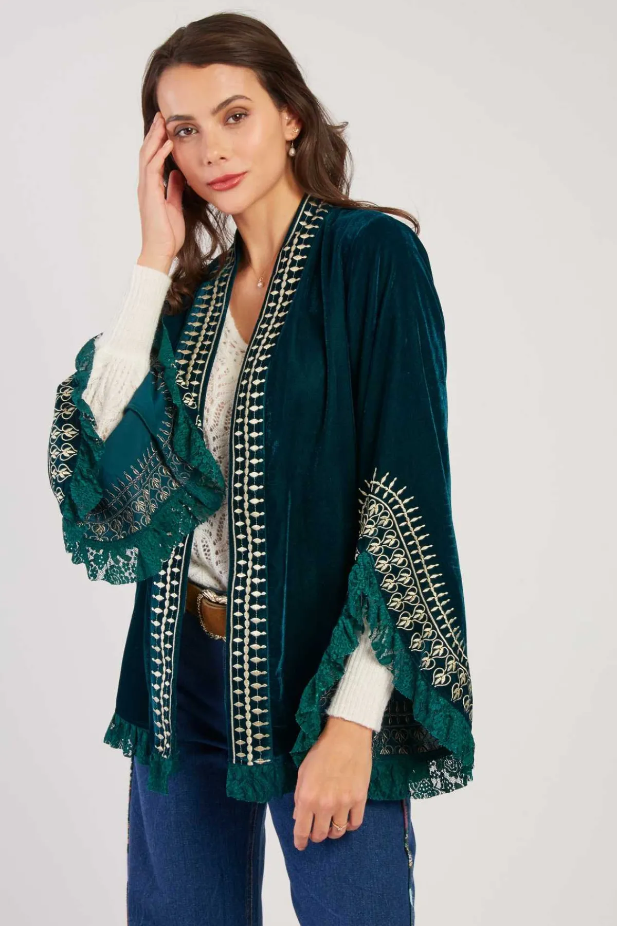 Discount Veste kimono manches longues à broderies LOULOU Les Manteaux, Vestes & Doudounes