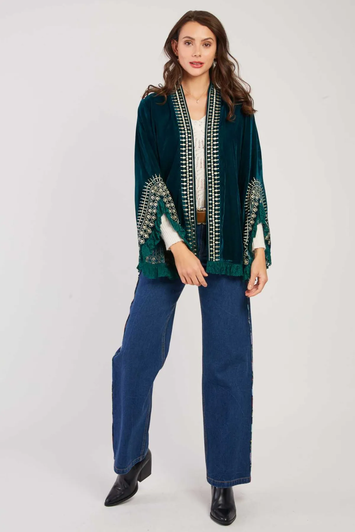 Discount Veste kimono manches longues à broderies LOULOU Les Manteaux, Vestes & Doudounes